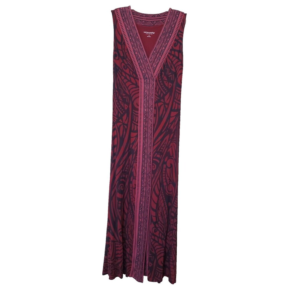 Soft Surroundings Dark Red Tulum Bohemian Jersey Knit Sleeveless Maxi Dress TS
